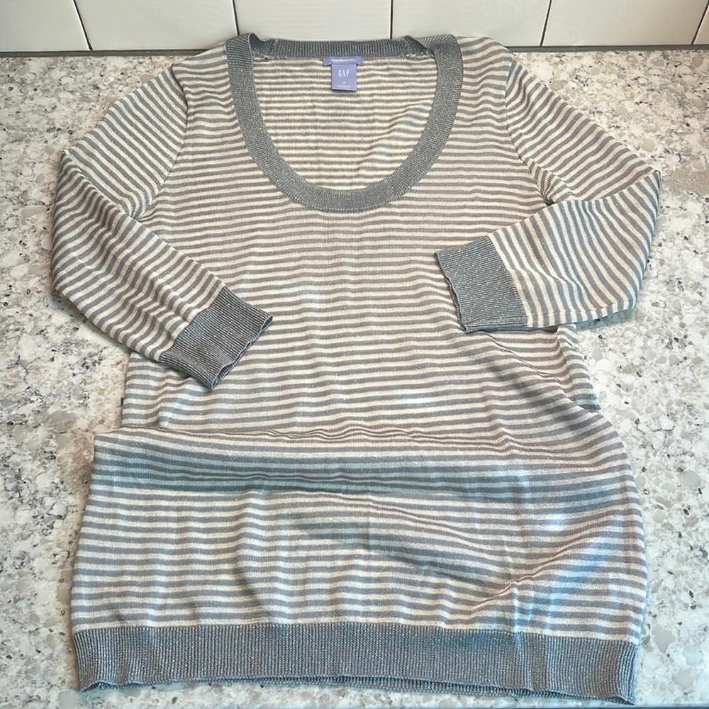 EUC Gap Maternity Long Sleeve Striped Top with Metallic/Sparkly Threads • Small